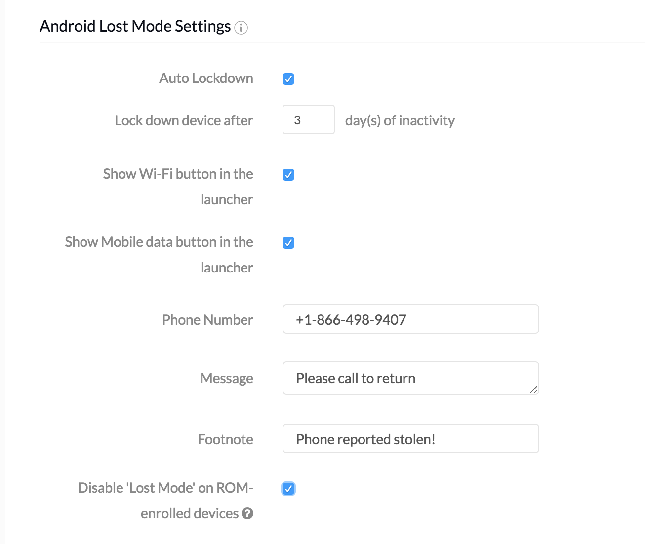 Android lost mode settings
