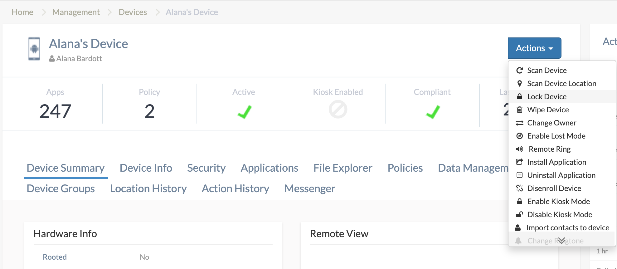Remote lock using Hexnode