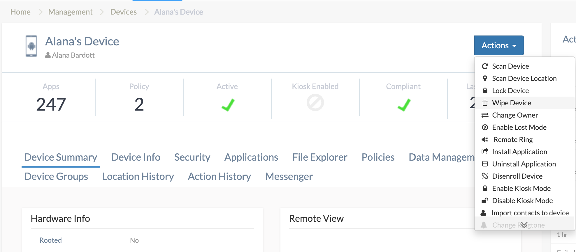 Remote wipe using Hexnode