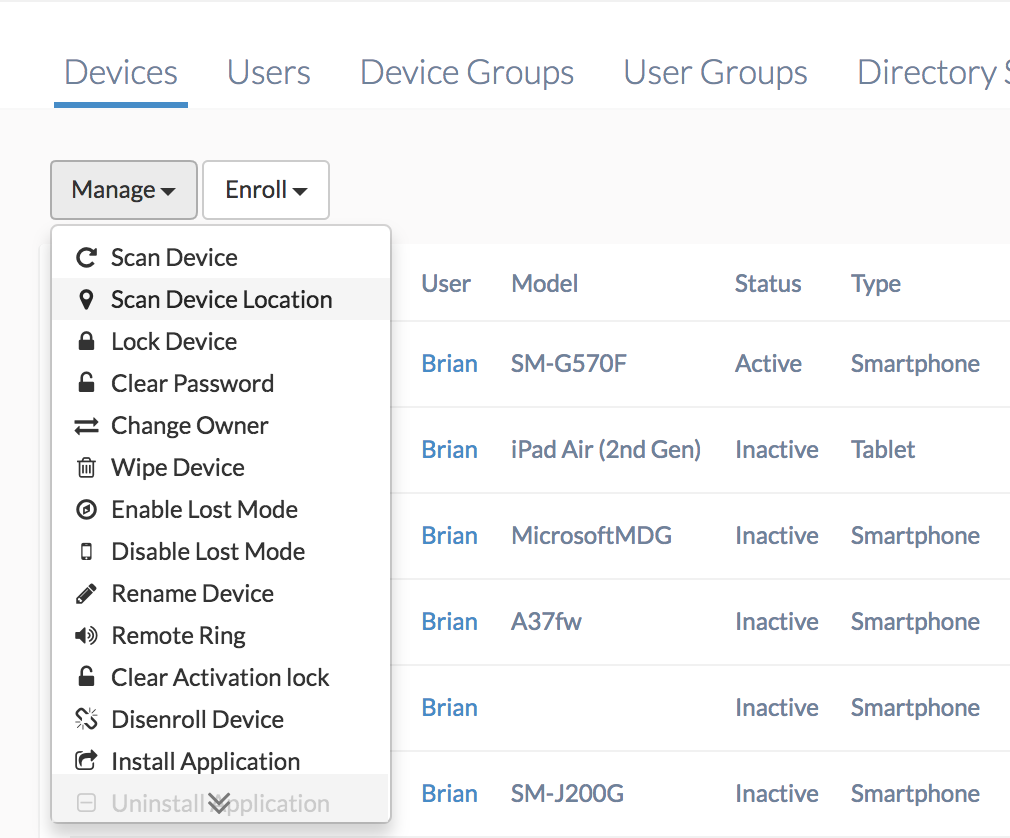 Scan device location action