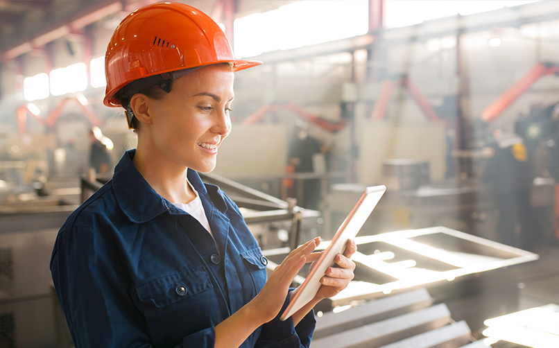 Factory employee surfing the net