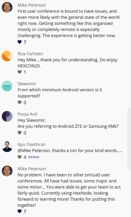 Supportive messages from customers