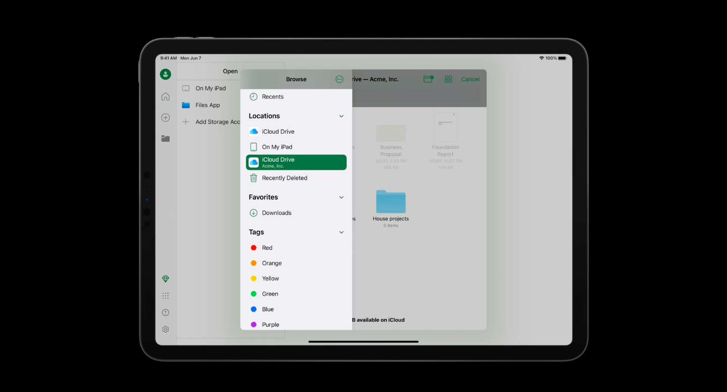 iCloud drive for Document Browser-based apps account driven user enrollment