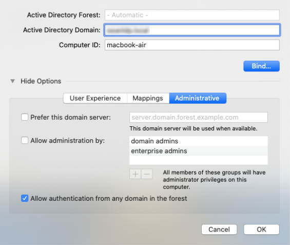 Modify directory service settings - Administrative