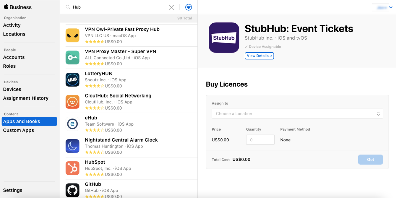Apps and Books tab in ABM