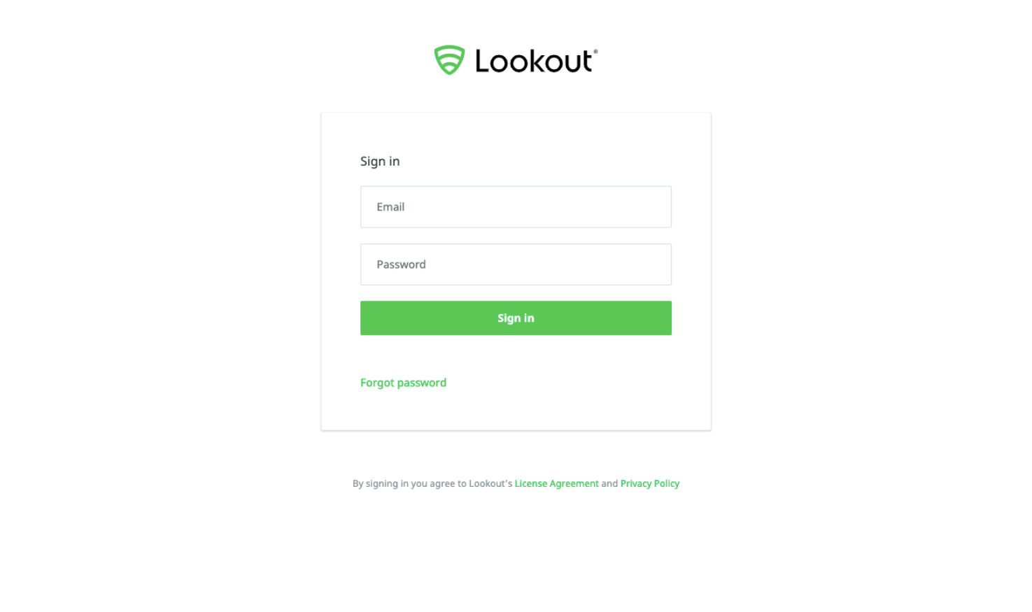 Lookout Mobile Endpoint Security (MES) login page