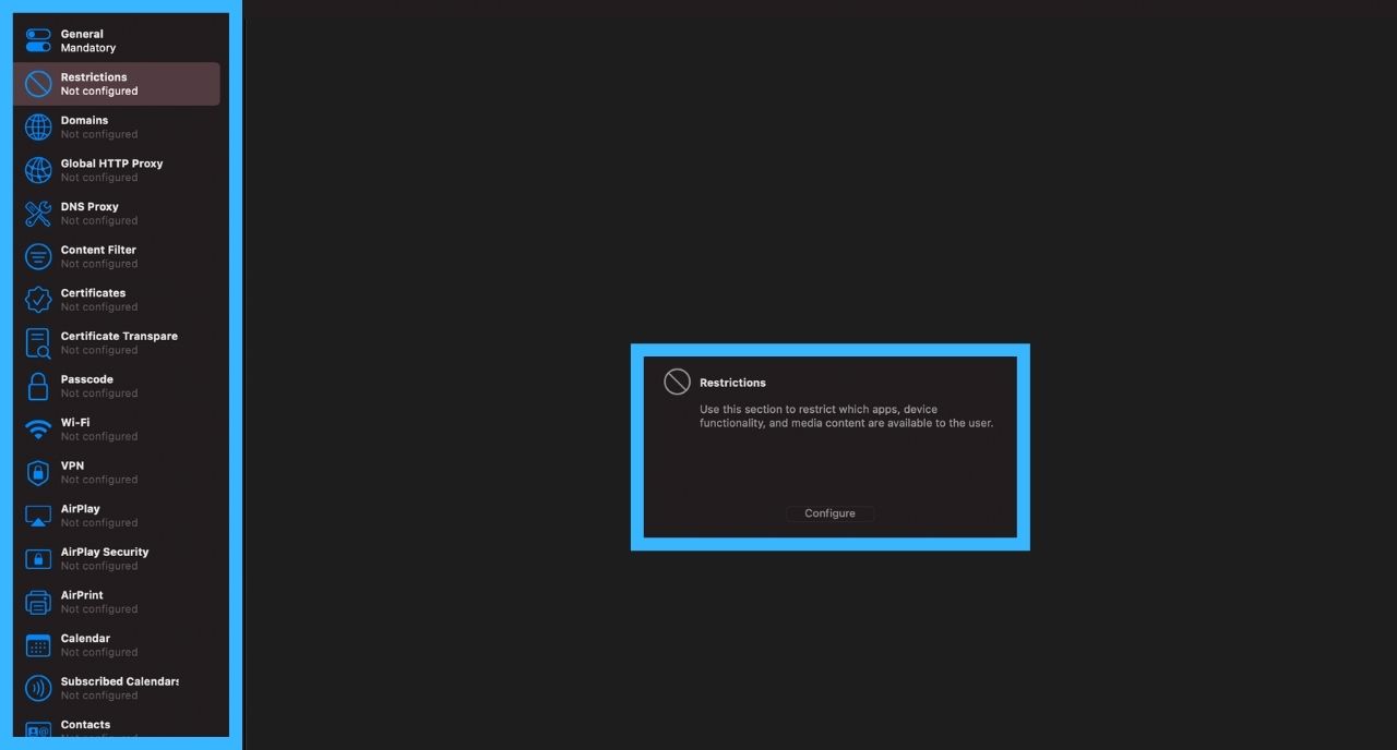 Configure restrictions in Apple Configurator 2