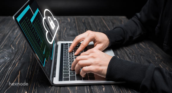 A person tries to hack a corporate device that has ensured enterprise data security