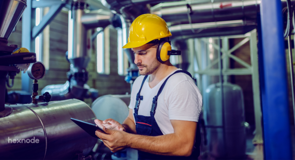 Employee uses an android rugged device