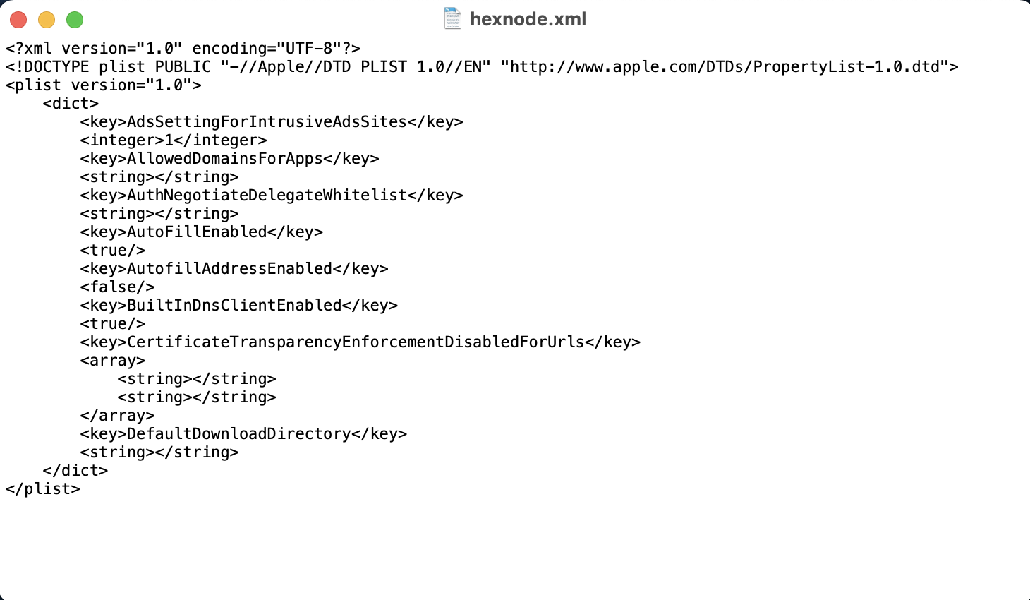 Plist file in XML format