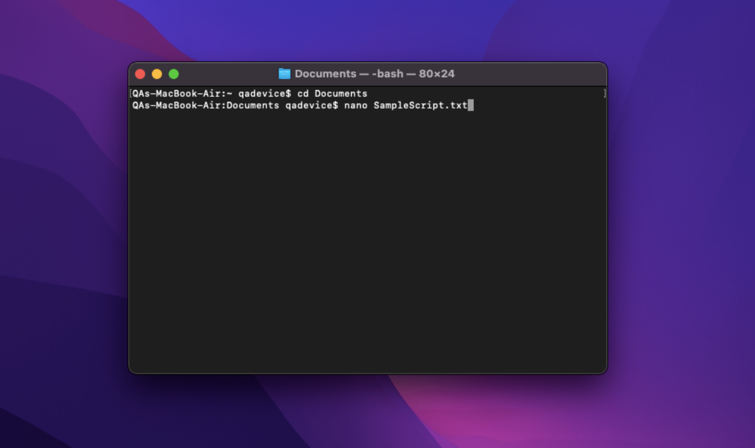 Creating a .txt file using the nano command