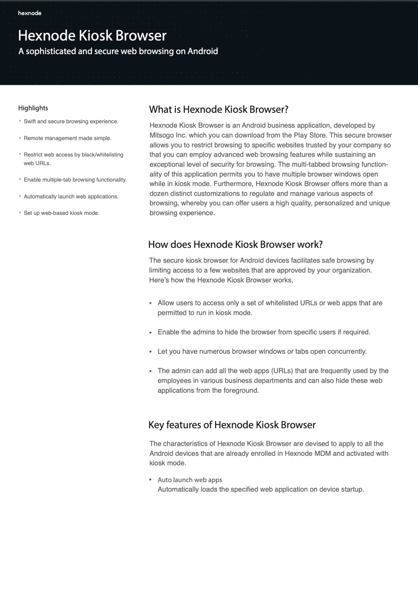 Hexnode kiosk browser