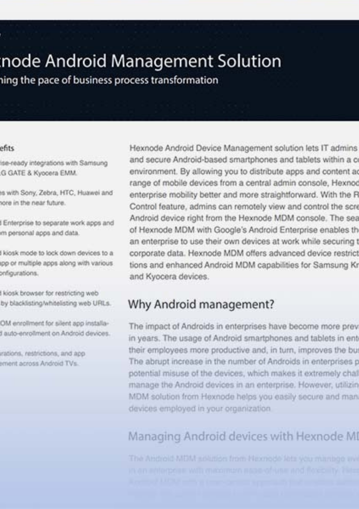 Download the Hexnode Android management datasheet
