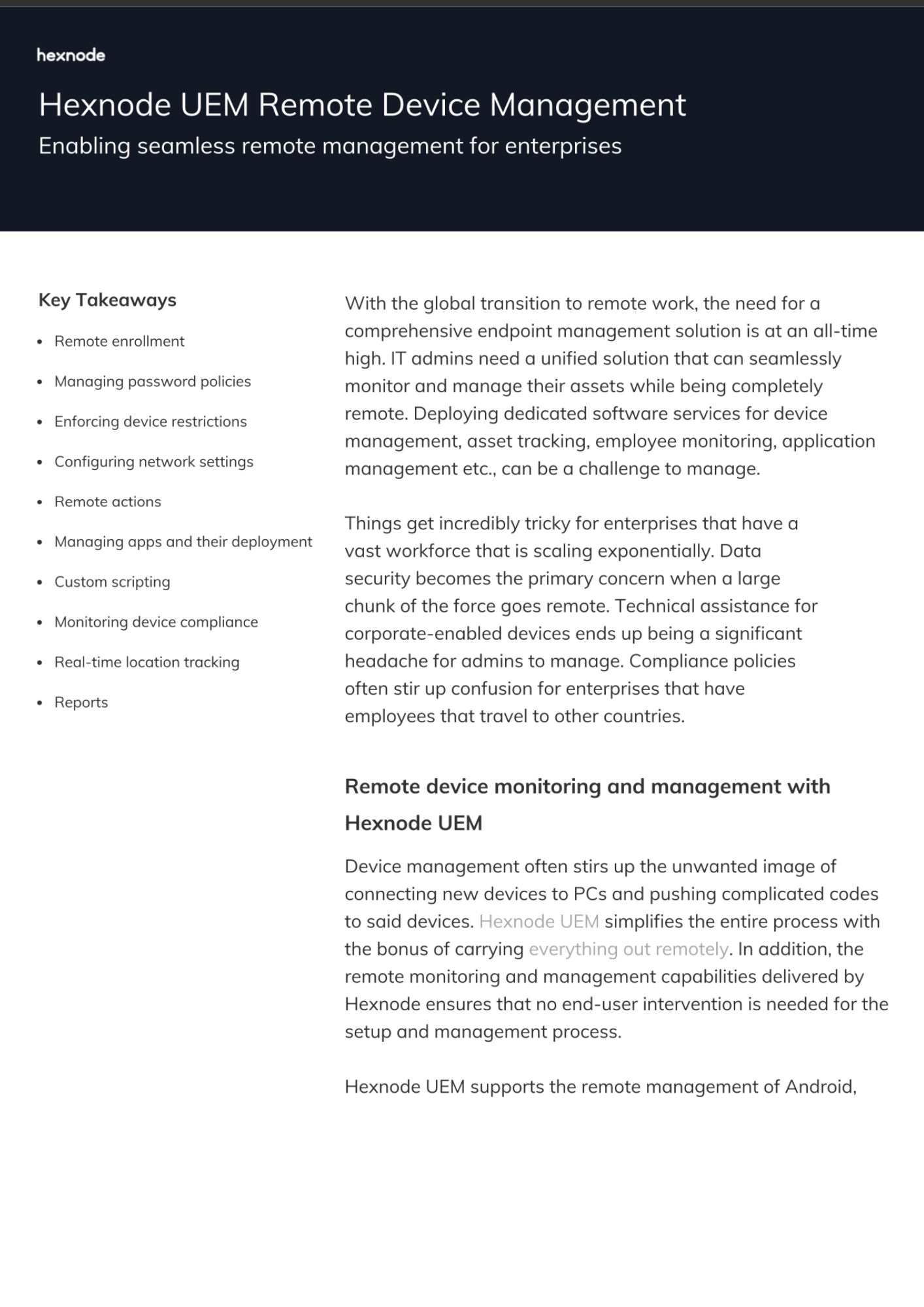 Hexnode UEM Remote Device Management