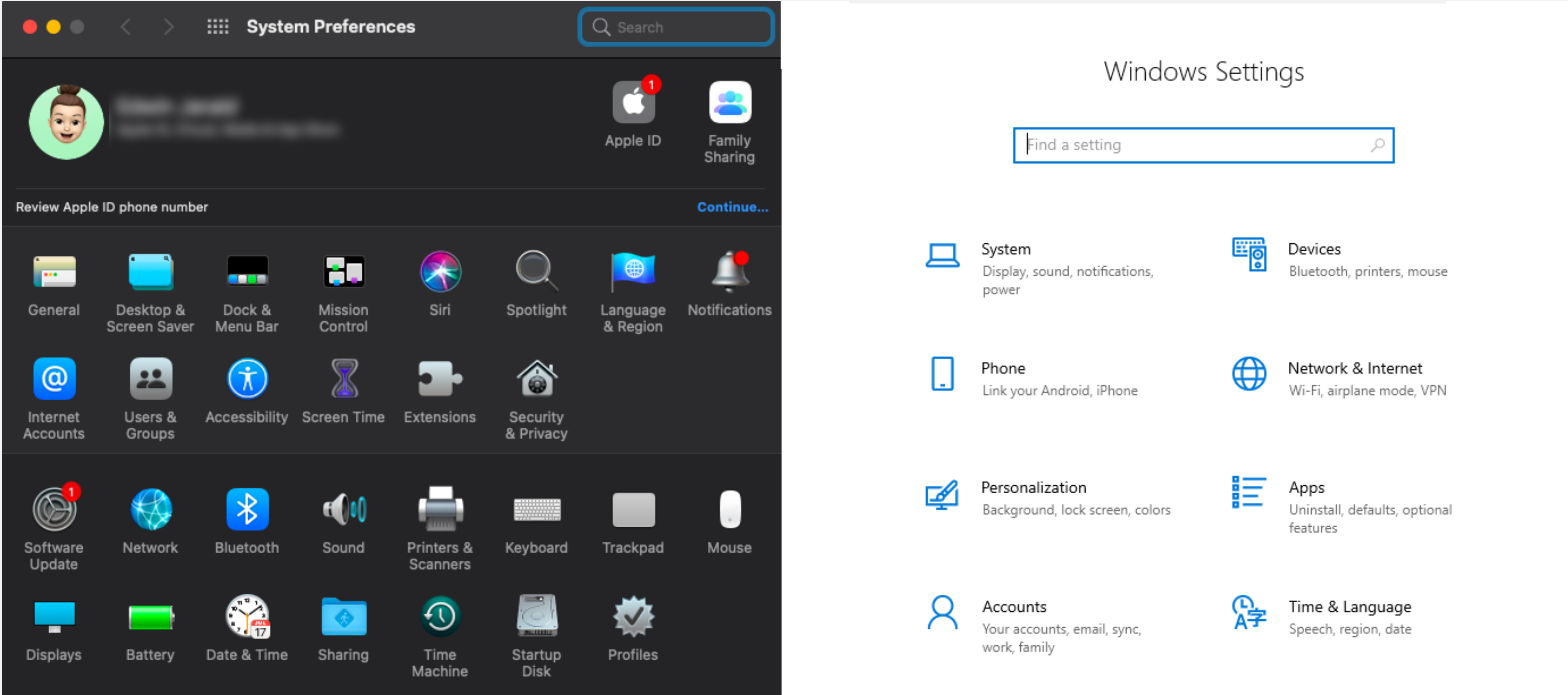 Mac System Preferences vs Windows Settings