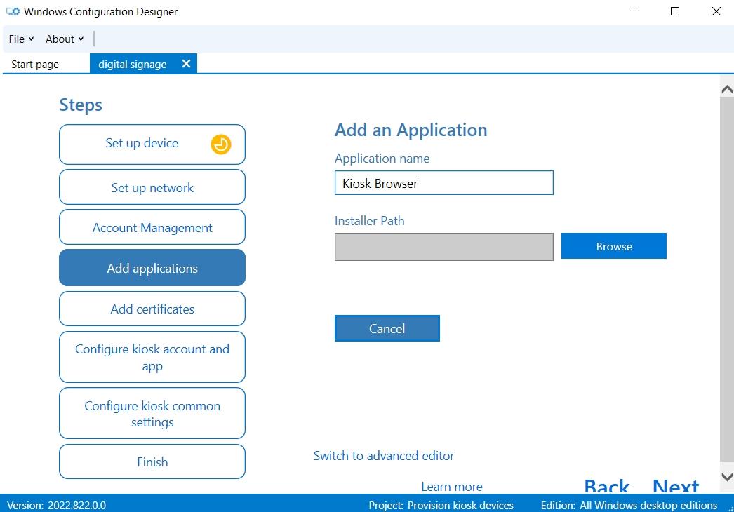 Adding kiosk application
