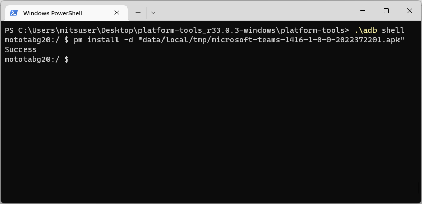 Snippet of the Powershell script to downgrade an app