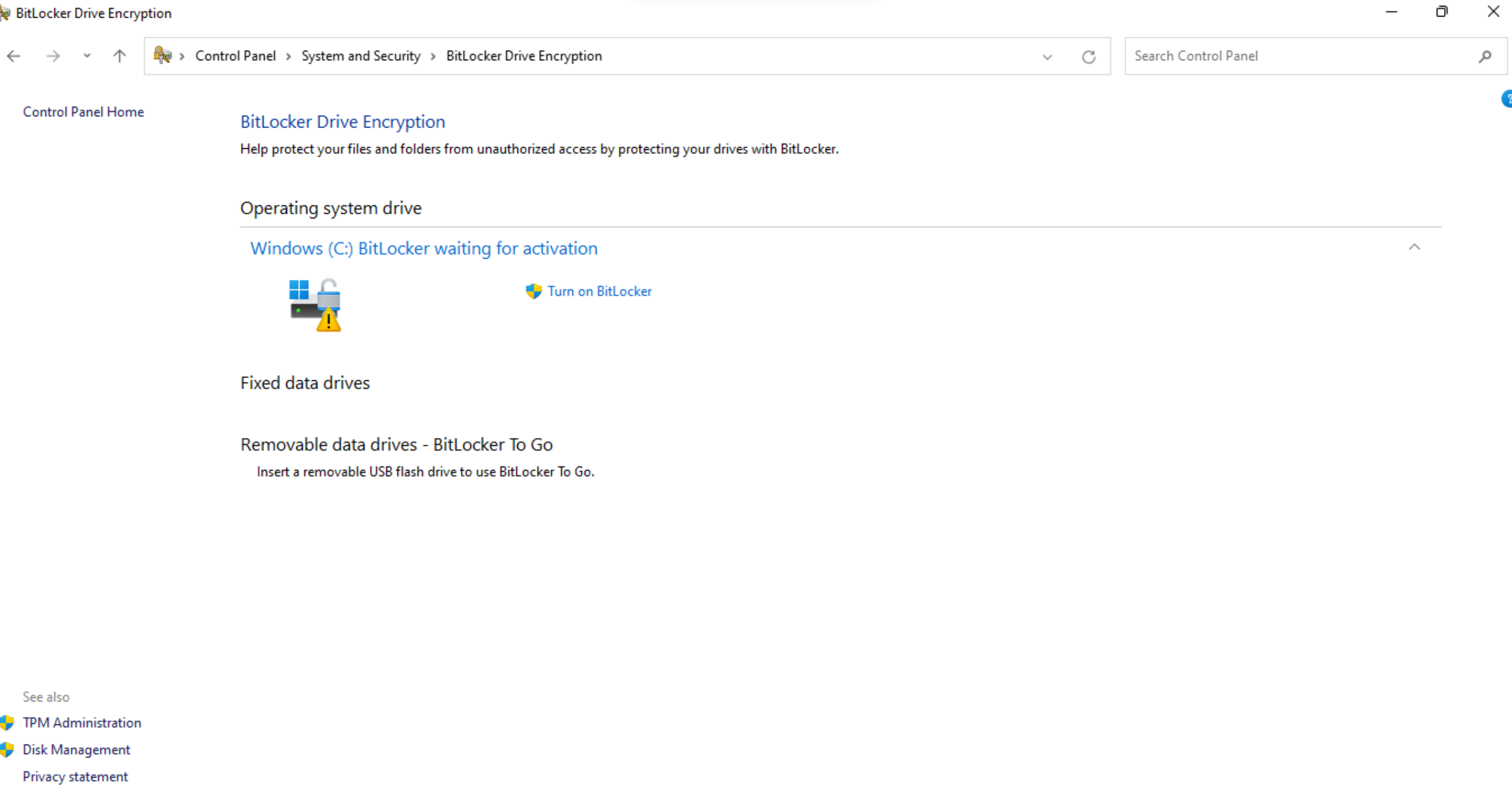 BitLocker Drive Encryption screen