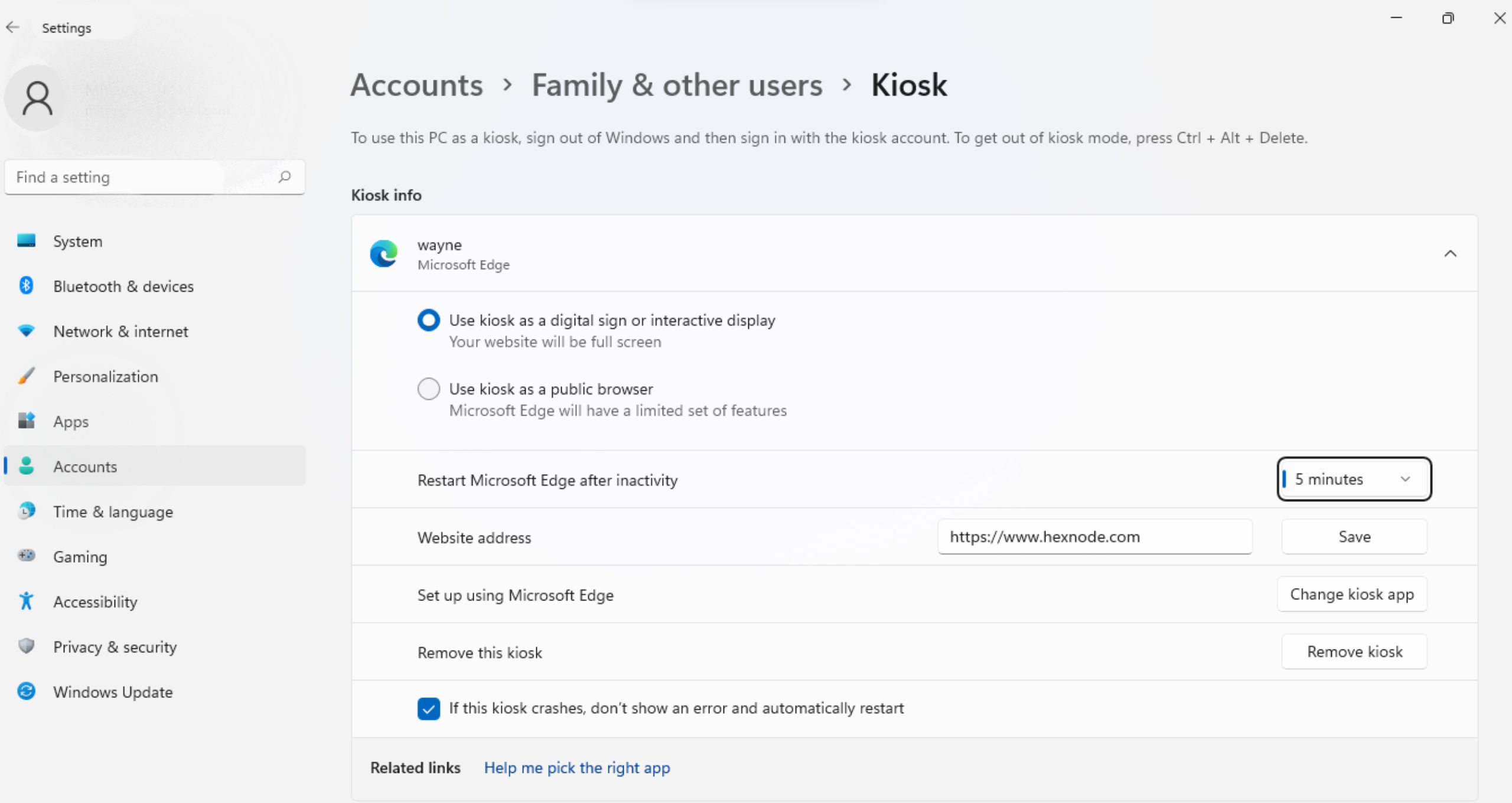 Setting Windows kiosk using Assigned Access