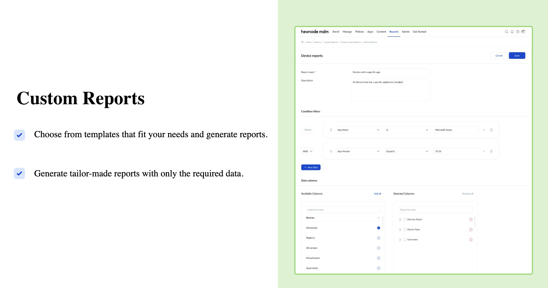 Custom reports