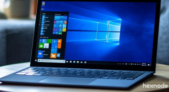 A Windows Laptop on a table.