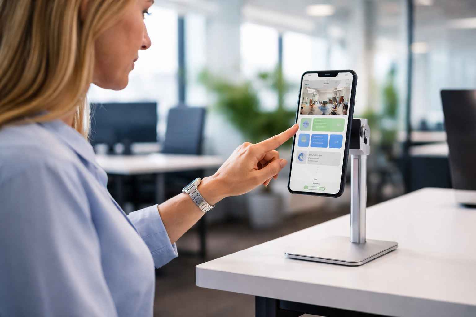 a person using iPhone on kiosk mode