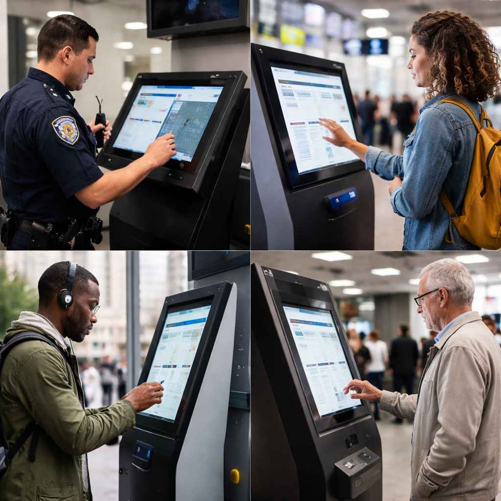 People using public safety kiosks