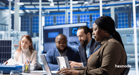 A centralized IT management dashboard displaying cross-border UEM compliance and data security across the Middle East and Africa.