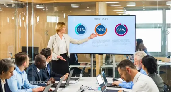 Image of a person using apple TV for presentation in a meeting room.