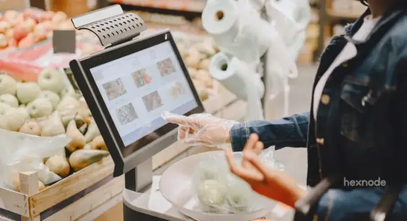 Image of a customer using a device to locked in Android kiosk mode.