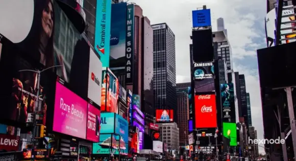 Image of a street with a lot of devices locked in digital signage mode.