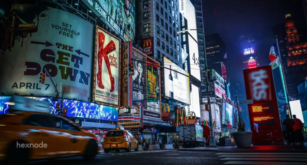 Image of a street having devices locked in digital signage mode.