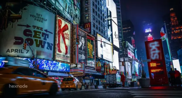 Image of a street having devices locked in digital signage mode.