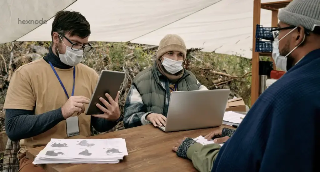 Image of frontline workers using device locked in kiosk mode