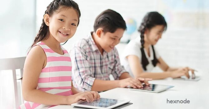 Image of children using iOS devices locked in different kiosk modes