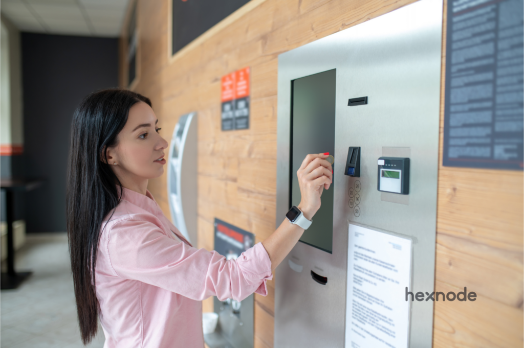 Image of a person using a device locked in kiosk mode.