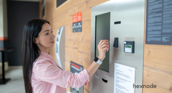 Image of a person using a device locked in kiosk mode.