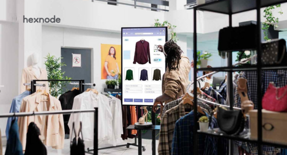 Image of a person using a device locked in kiosk mode for shopping