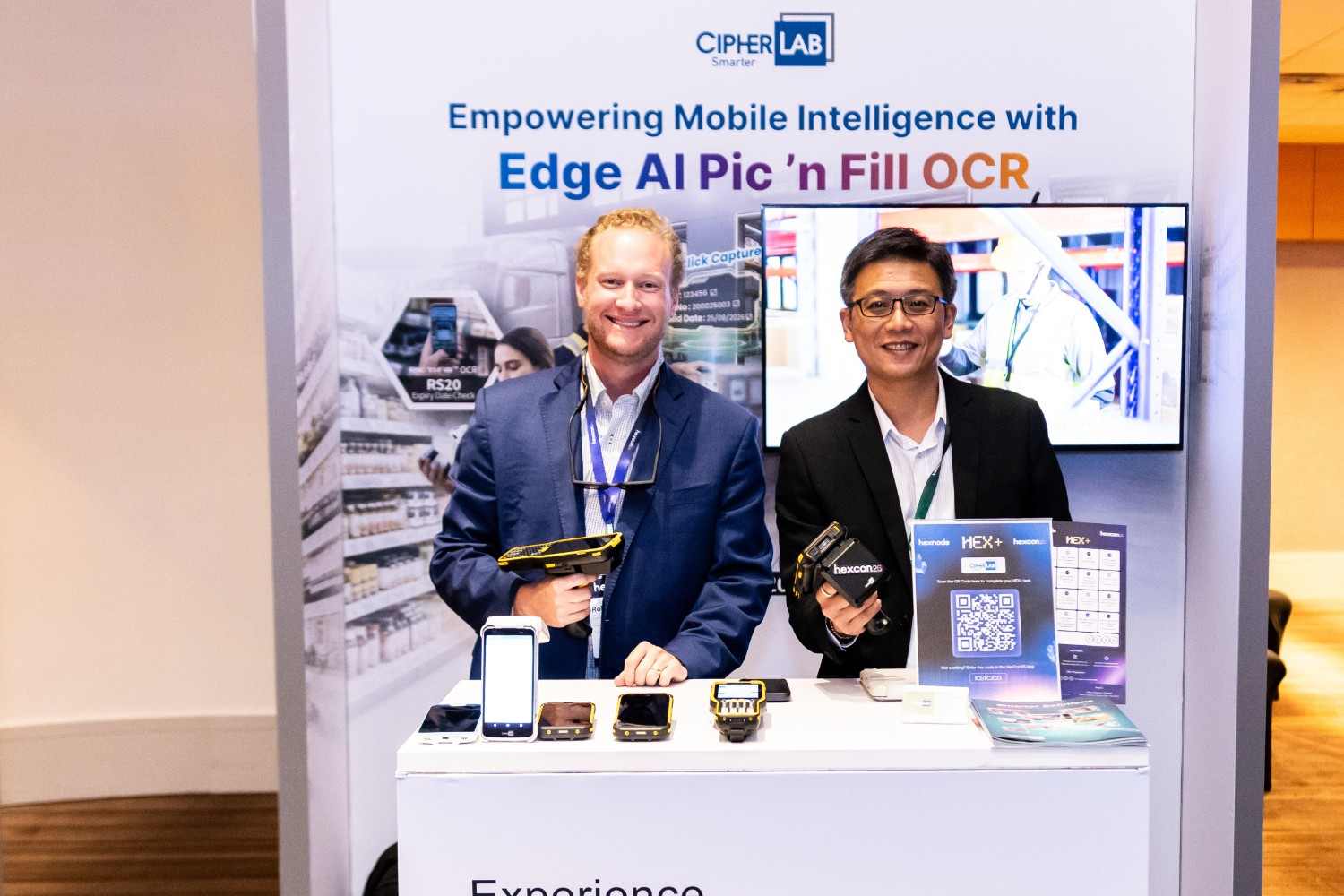 CipherLab booth at HexCon26 promoting Edge AI Pic 'n Fill OCR for mobile intelligence