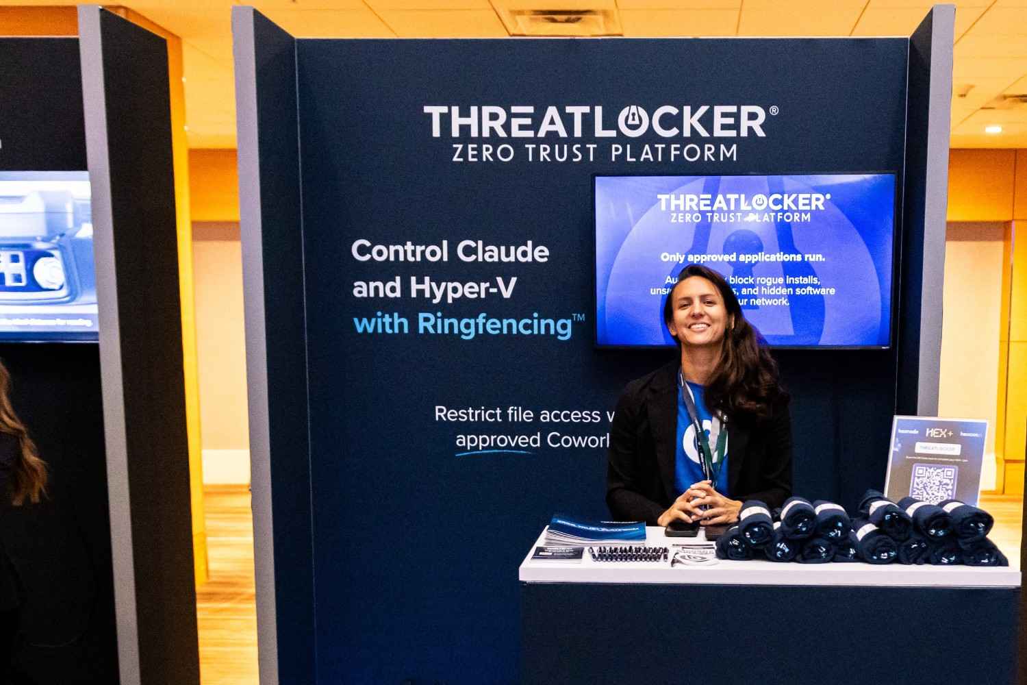 ThreatLocker Zero Trust Platform booth at HexCon26, featuring Ringfencing for Claude and Hyper-V