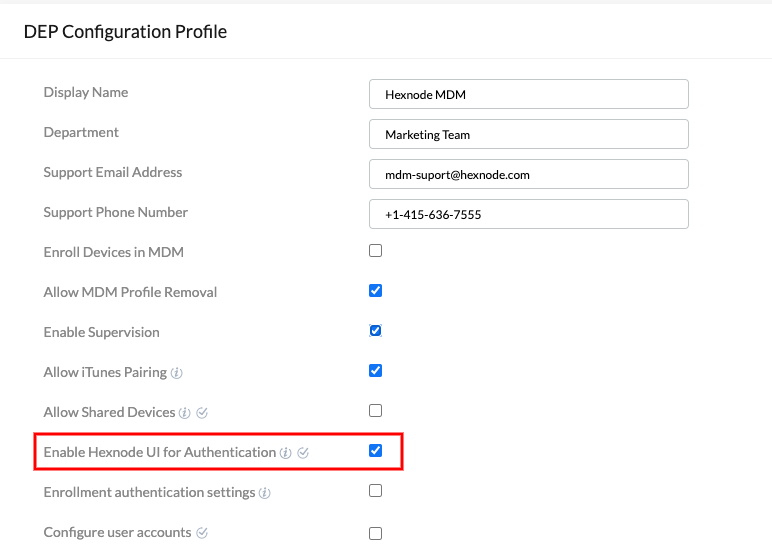 Enable Hexnode UI for authentication instead of Apple's Remote Management option