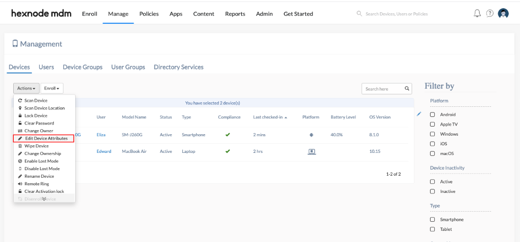 Edit device details in bulk