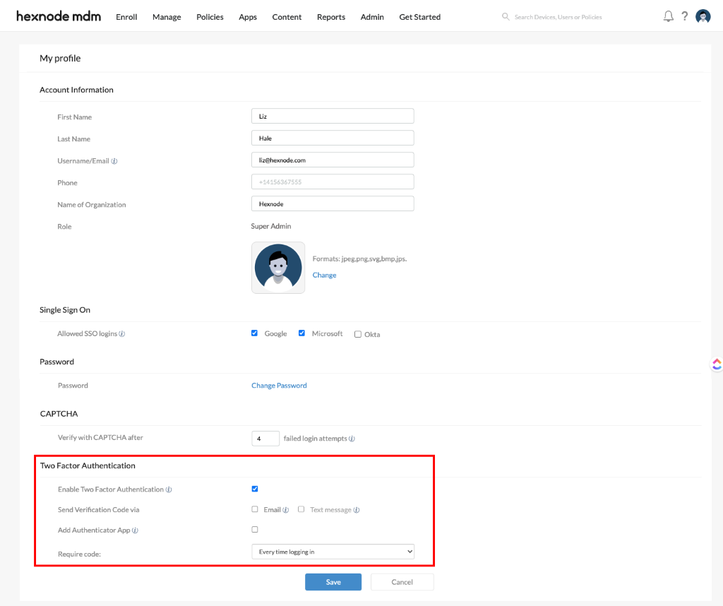 Set up 2FA from my profile page