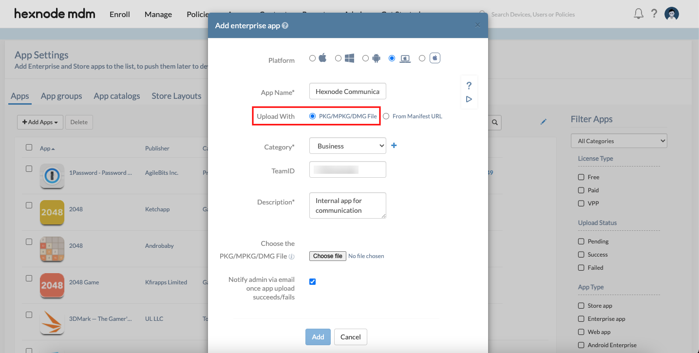 Install enterprise apps using MPKG file for Mac