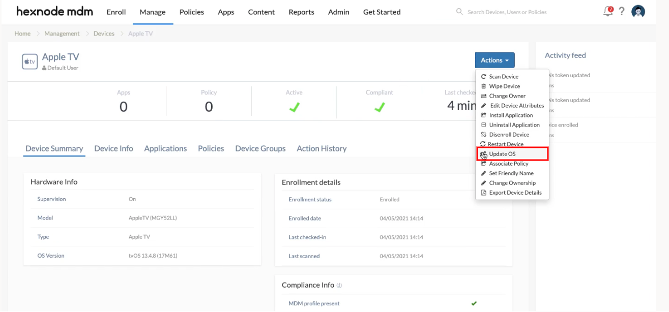 Enforcing OS Update on Apple TV