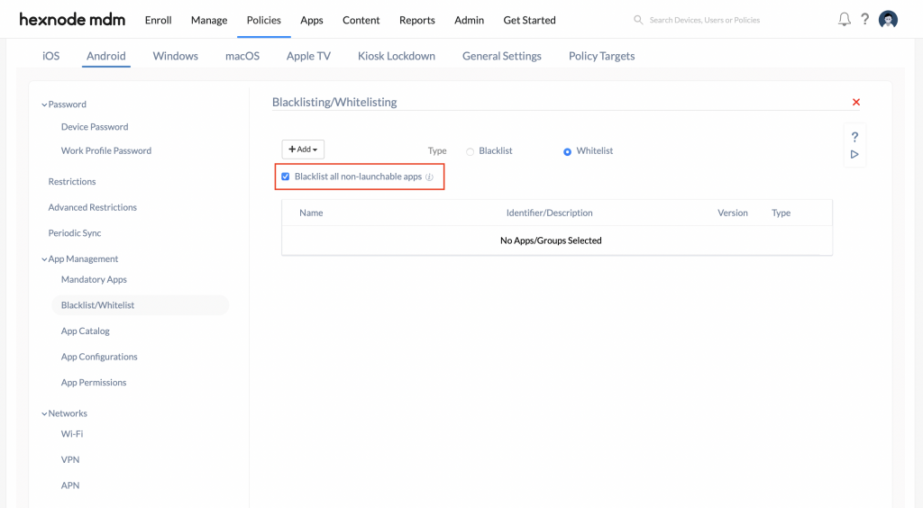 option to blacklist all non launchable apps
