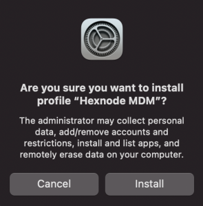 Info text shown to user while installing MDM enrollment profile on the device. 