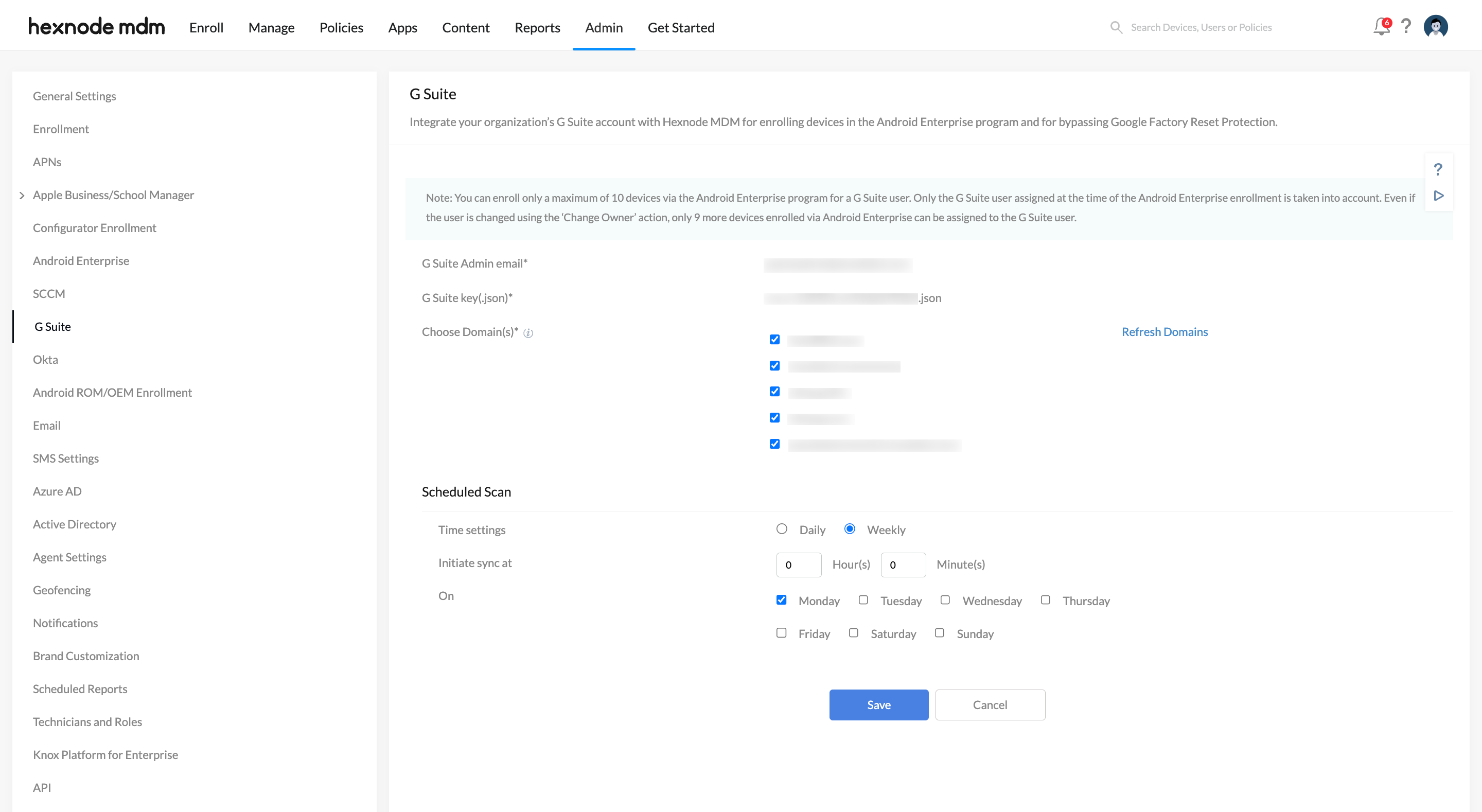 Scheduled Scan to periodically sync Google Workspace with Hexnode UEM