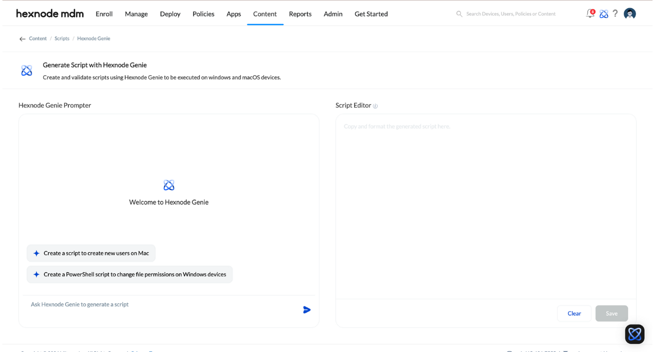 Hexnode's AI powered script generator