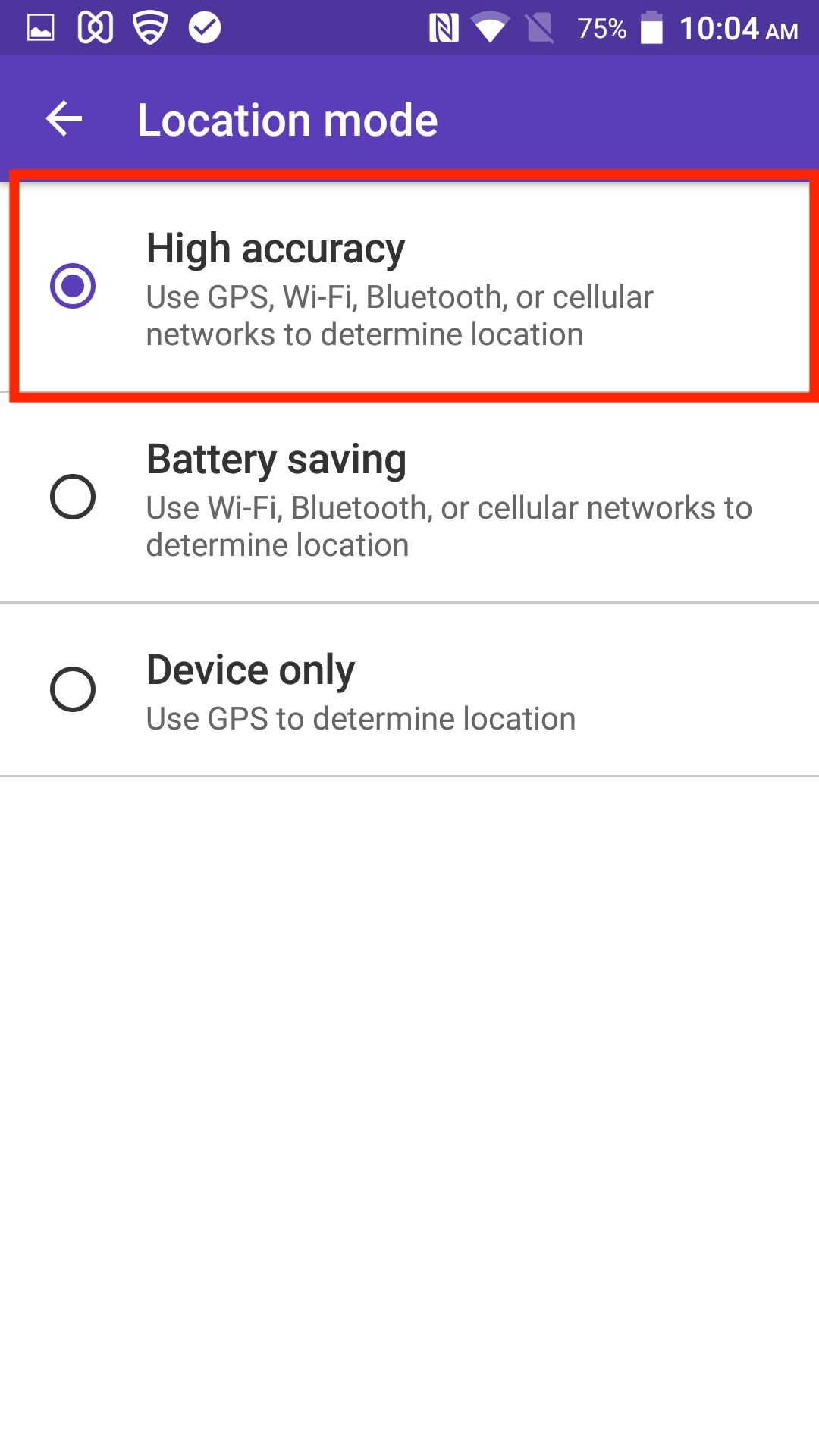 Set Location mode to High accuracy to pinpoint device location 